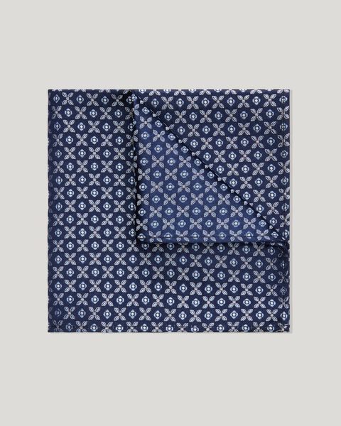 Silk Geo Jacquard Pocket Square, Navy Blue, hi-res